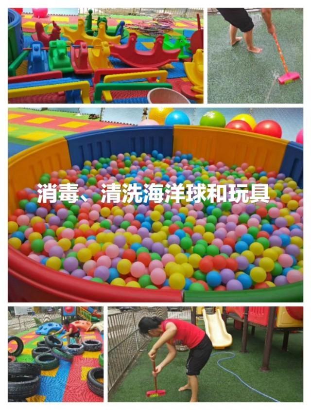 開(kāi)學(xué)前，幼師們給幼兒園大掃除，準(zhǔn)備迎接孩子們?nèi)雸@