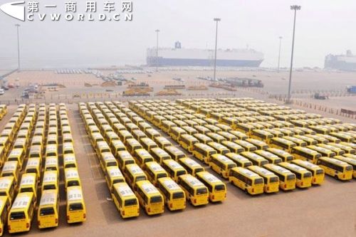天津港環(huán)球滾裝碼頭上等待裝船的長安校車