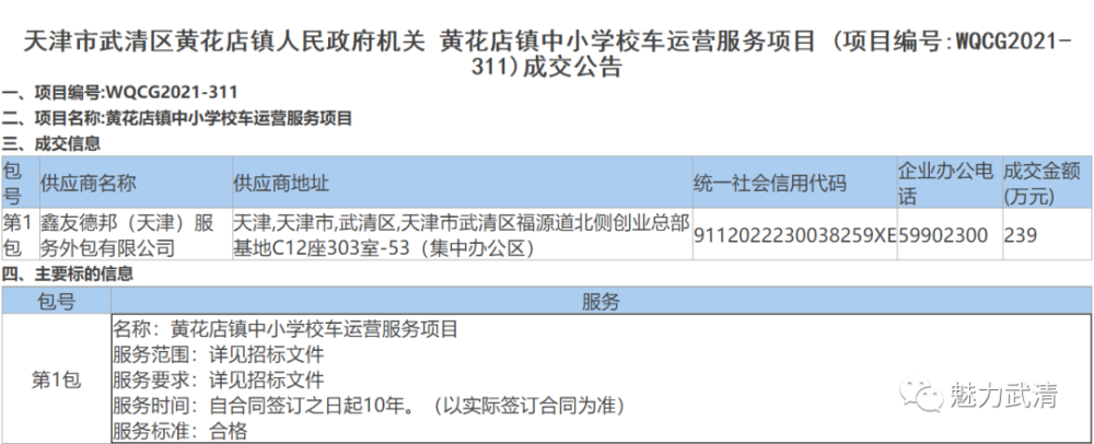 黃花店鎮中小學校車運營服務項目成交公告
